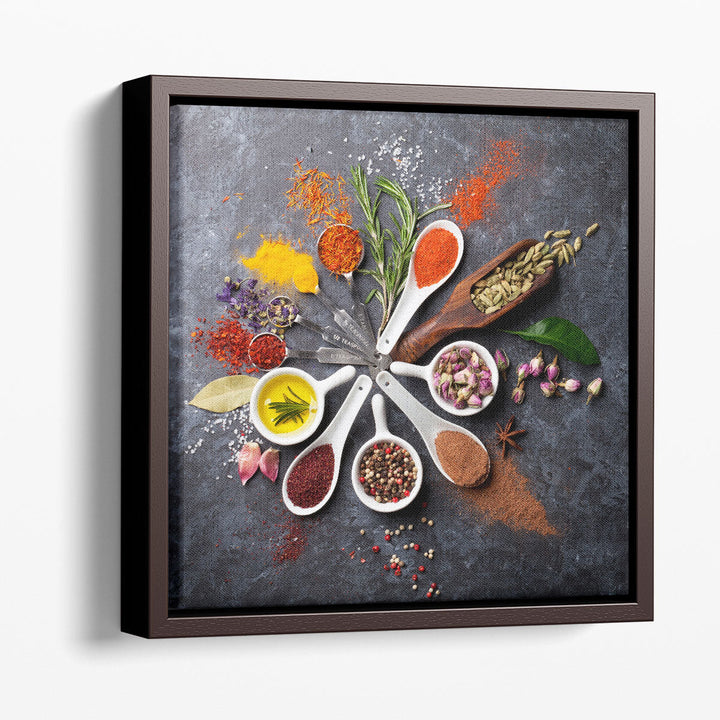 Herbs and Spices Square Kitchen Decor, Restaurant Art - Canvas Print Wall Art