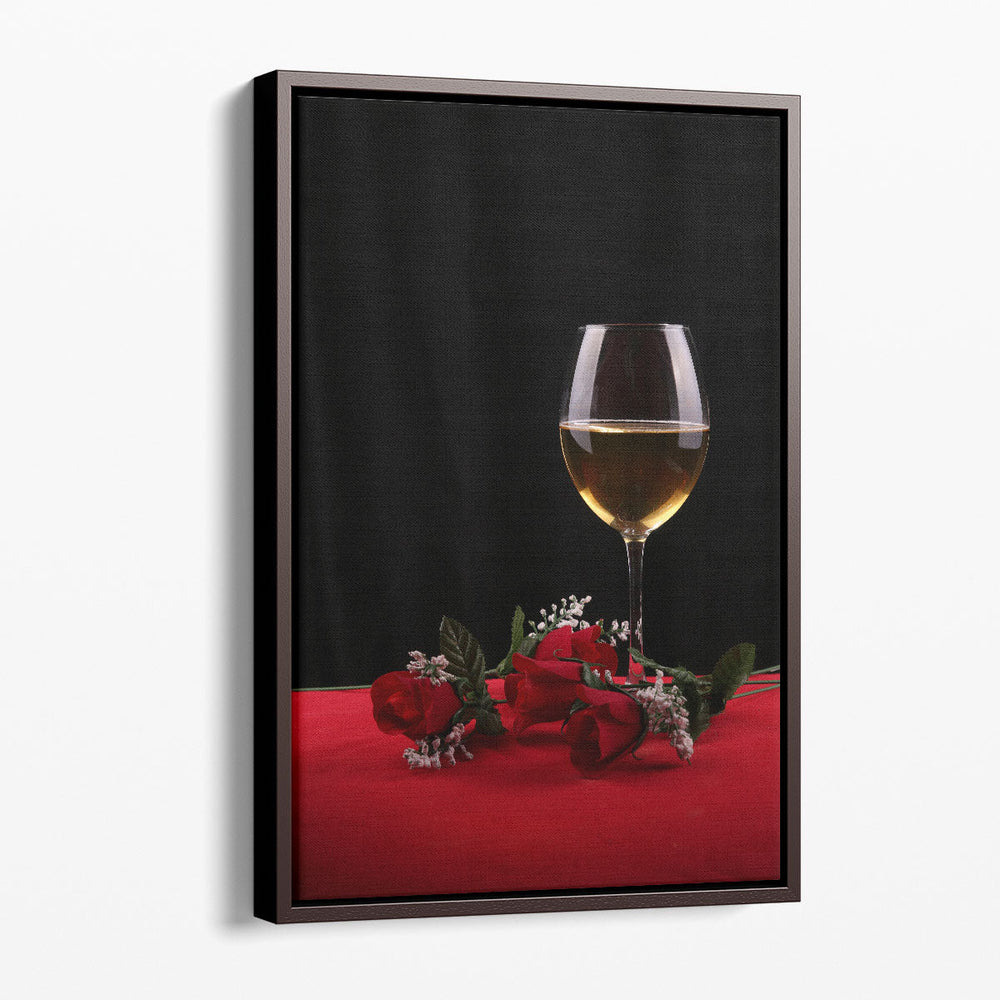 Roses and a Glass Of Wine - Canvas Print Wall Art