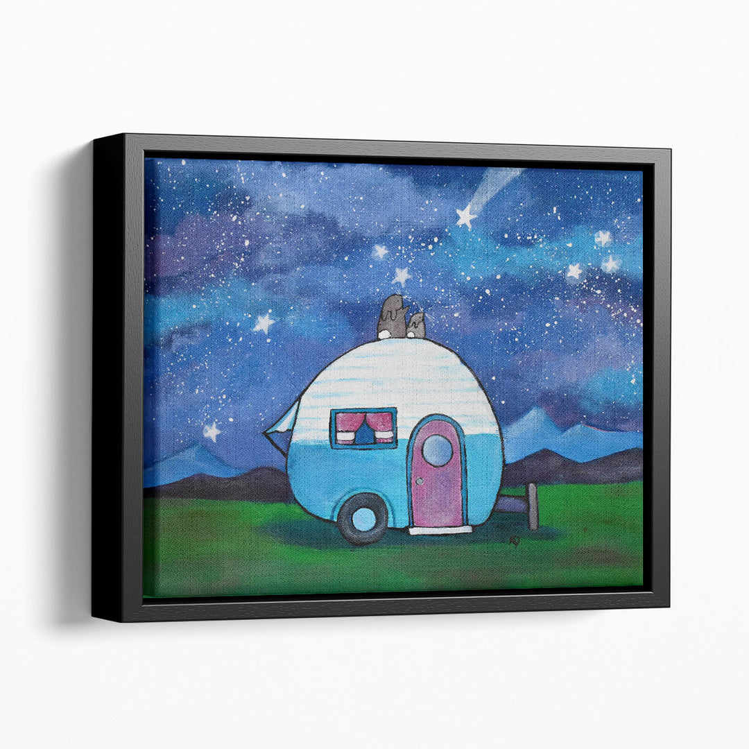 Landscape framed starry night with whimsical style