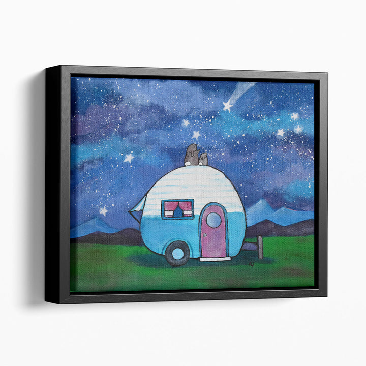Landscape framed starry night with whimsical style