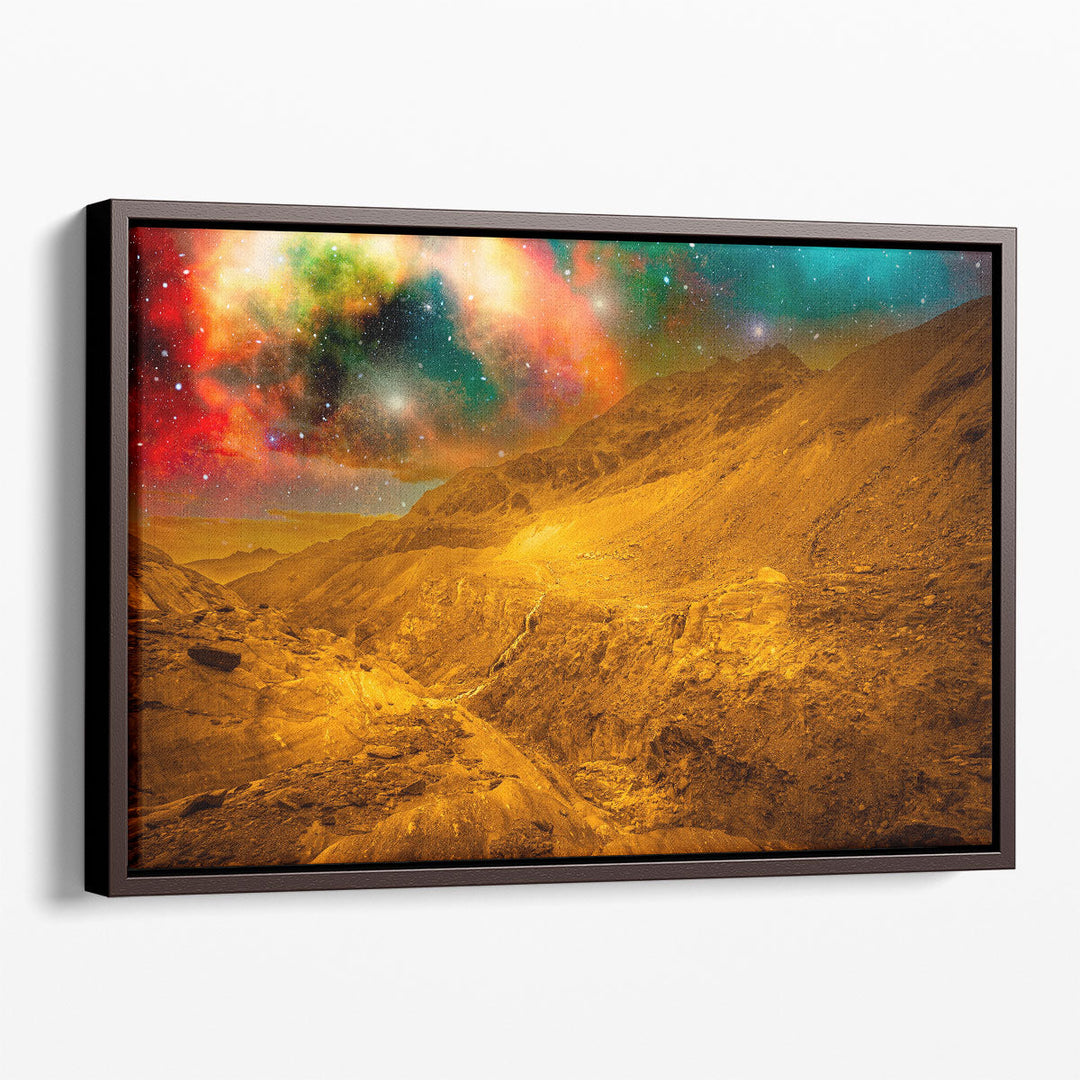 Mountains With Golden Outer Space Background - Canvas Print Wall Art