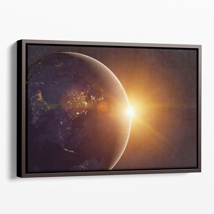 Our Earth in Cosmos and Bright Sun - Canvas Print Wall Art