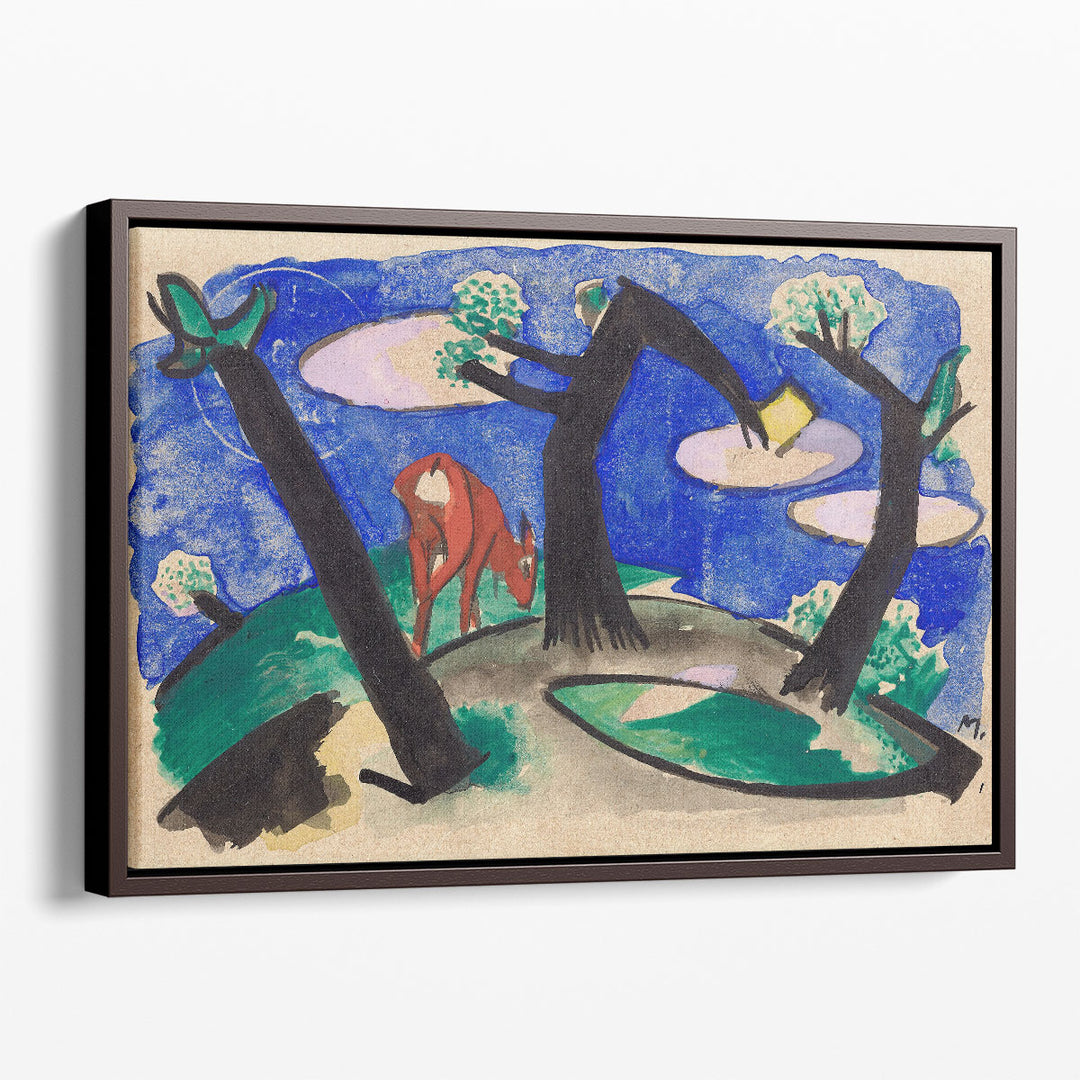 Red Animal Prints Wall Art with deer and trees