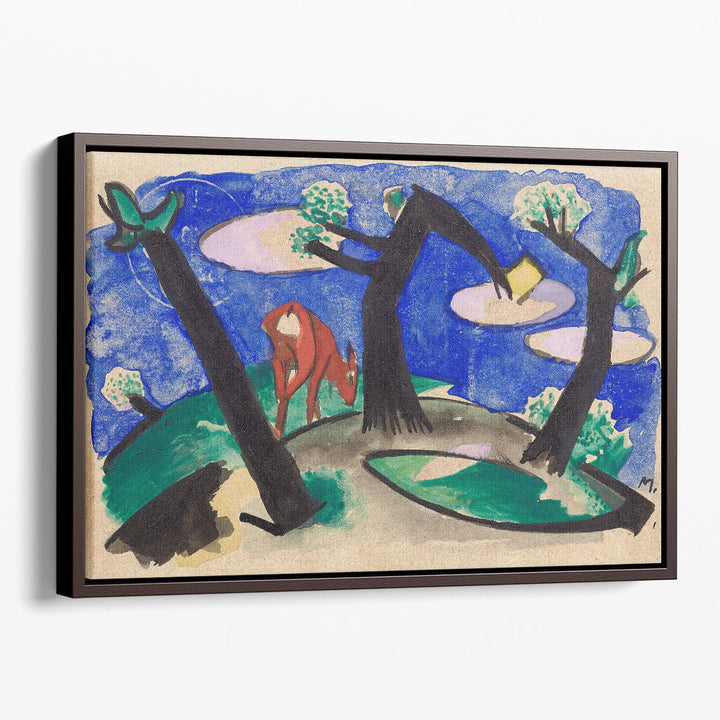 Red Animal Prints Wall Art with deer and trees