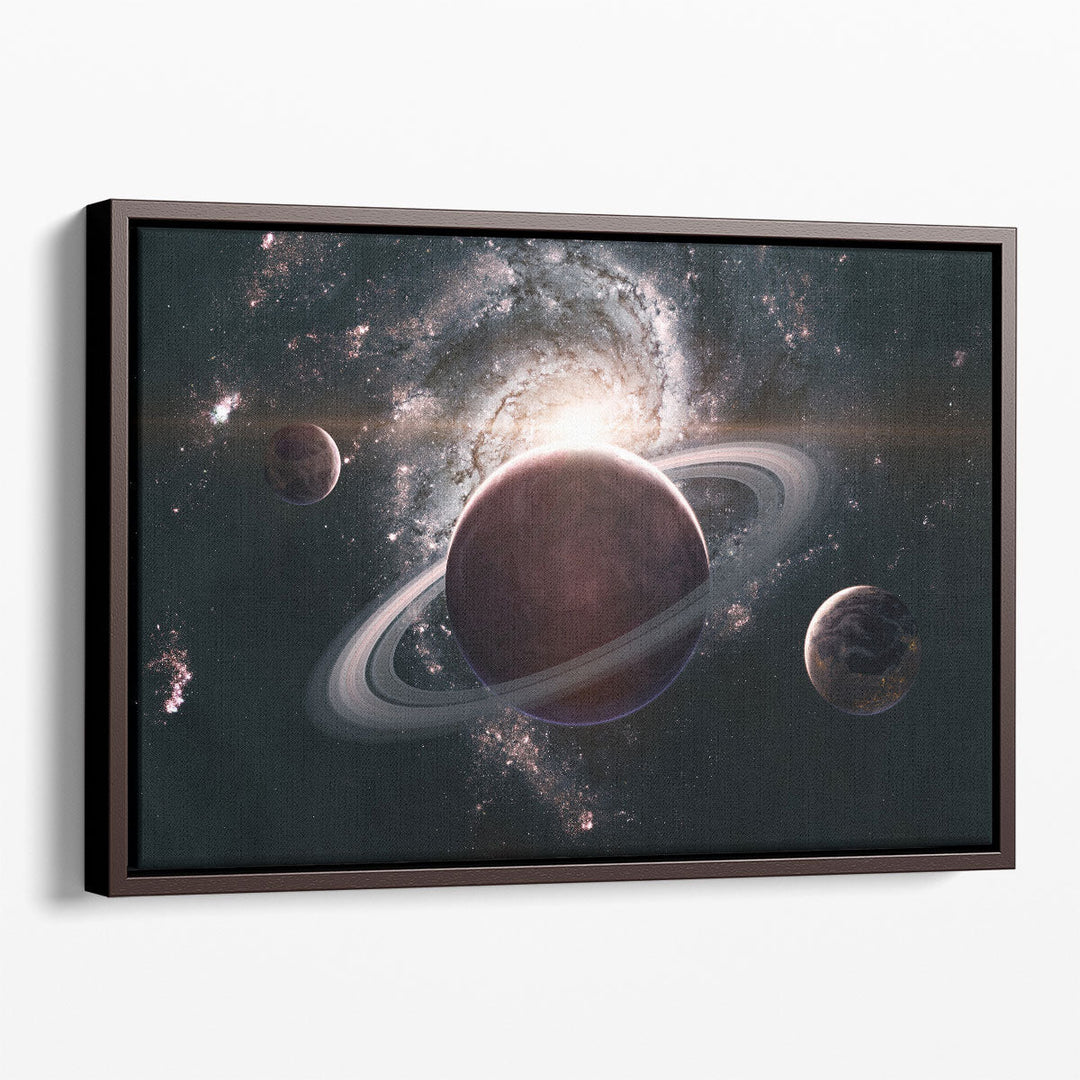 Planets With Galaxy in the Background in Deep Space - Canvas Print Wall Art