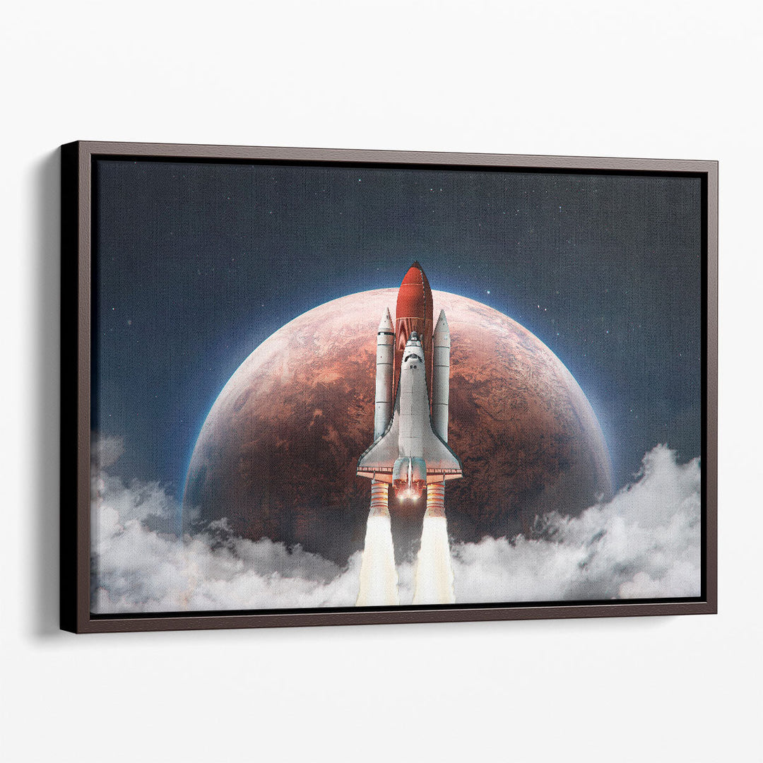 Spaceship in the Outer Space on The Orbit of Mars Planet - Canvas Print Wall Art