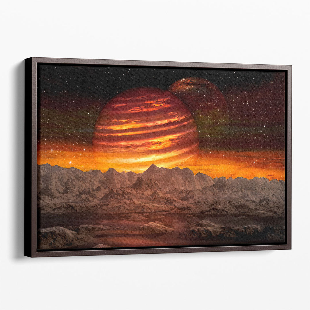 View of the Alien Planet and the Mountains - Canvas Print Wall Art