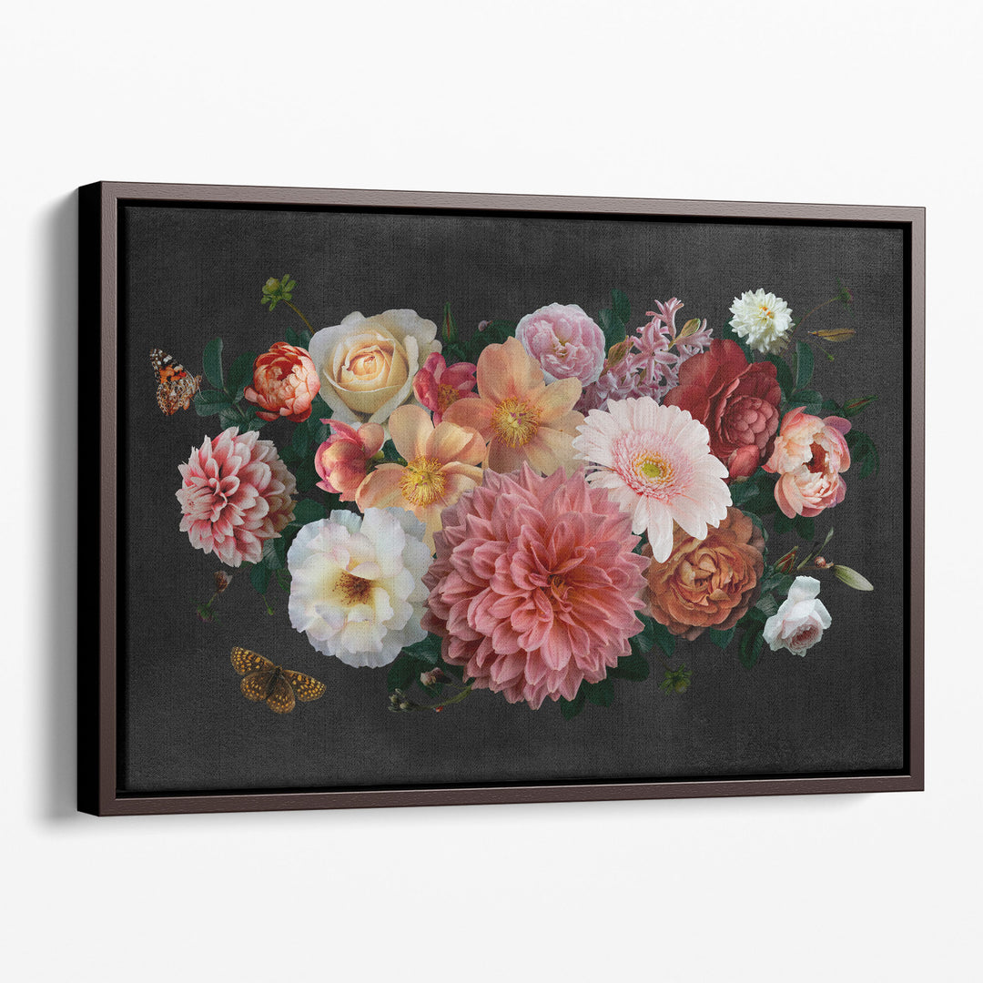 Beautiful Colorful Peonies, Roses, Leaves and Butterfly - Canvas Print Wall Art