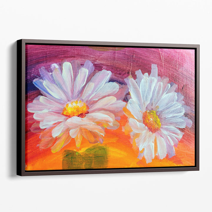 Oil Painting of White Daisy Flowers - Canvas Print Wall Art