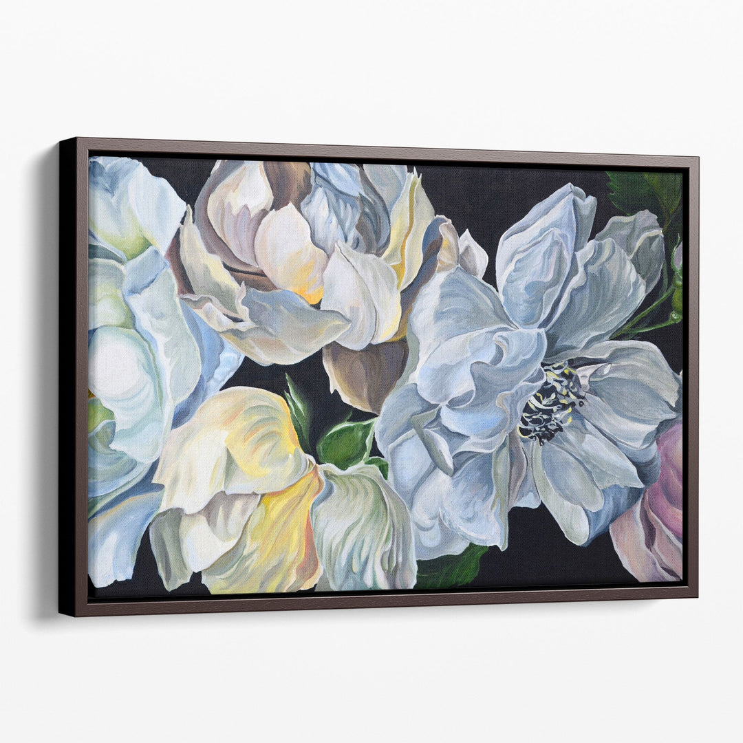 Oil Painting of White Flowers Close-up - Canvas Print Wall Art