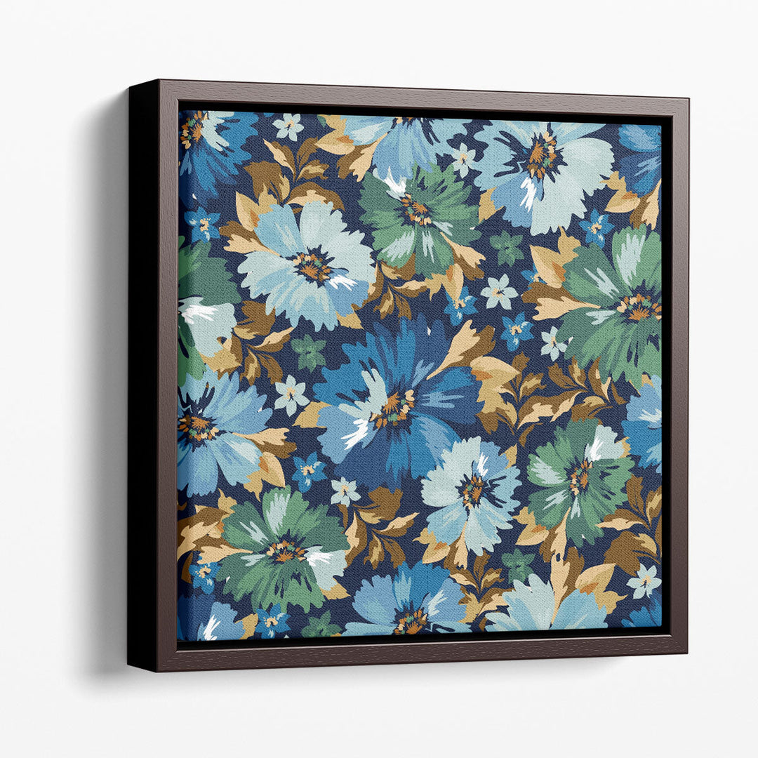 Blue and Green Flowers Blooming Meadow - Canvas Print Wall Art