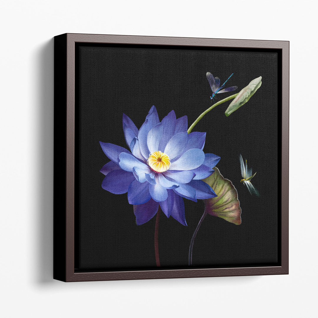Purple Lotus Flower Close-up With Dradonflies - Canvas Print Wall Art