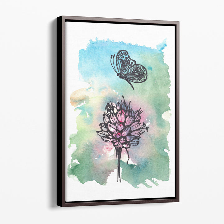 A Flower and A Butterfly, Watercolor Style - Canvas Print Wall Art