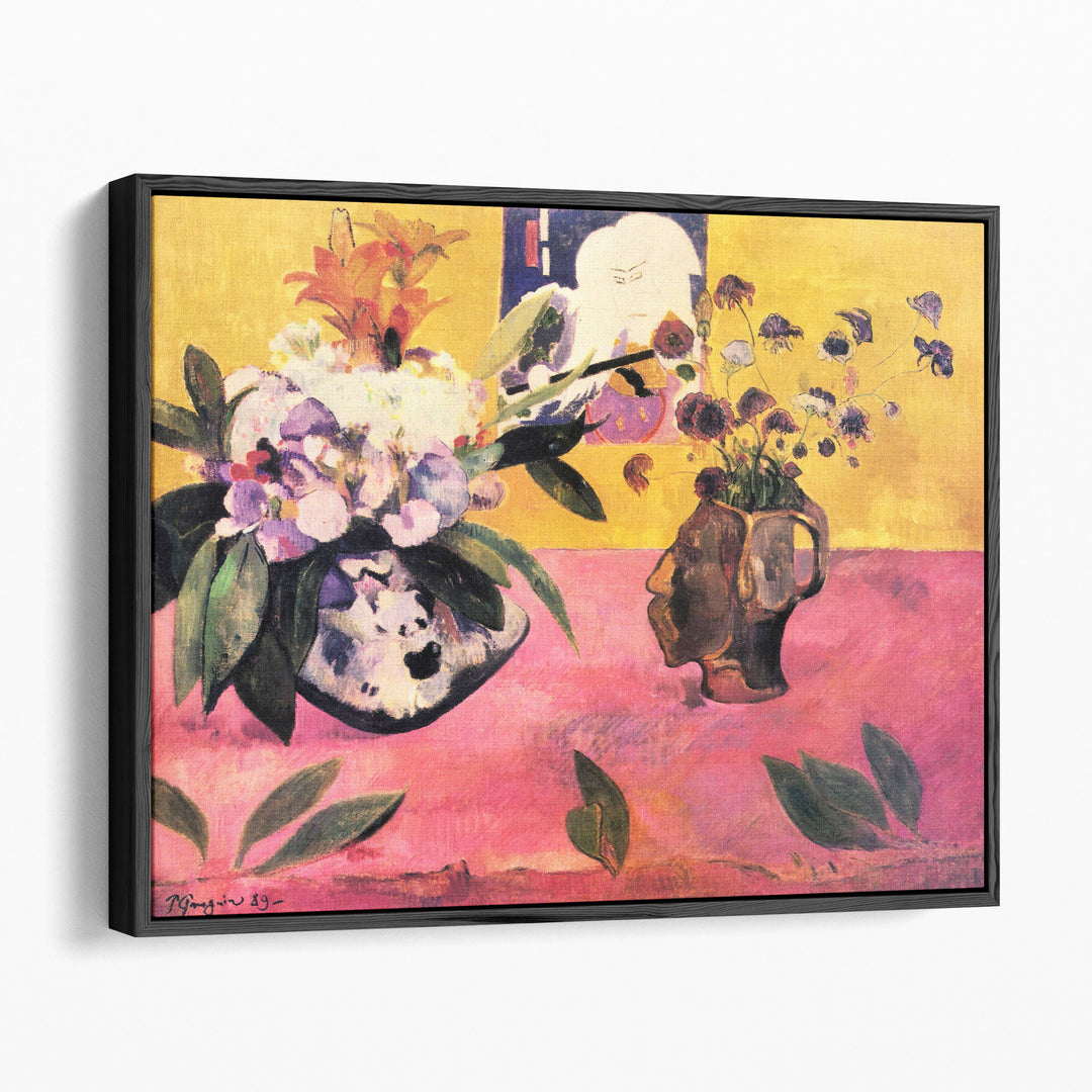 Still Life with Head Shaped Vase and Japanese Woodcut - Canvas Print Wall Art