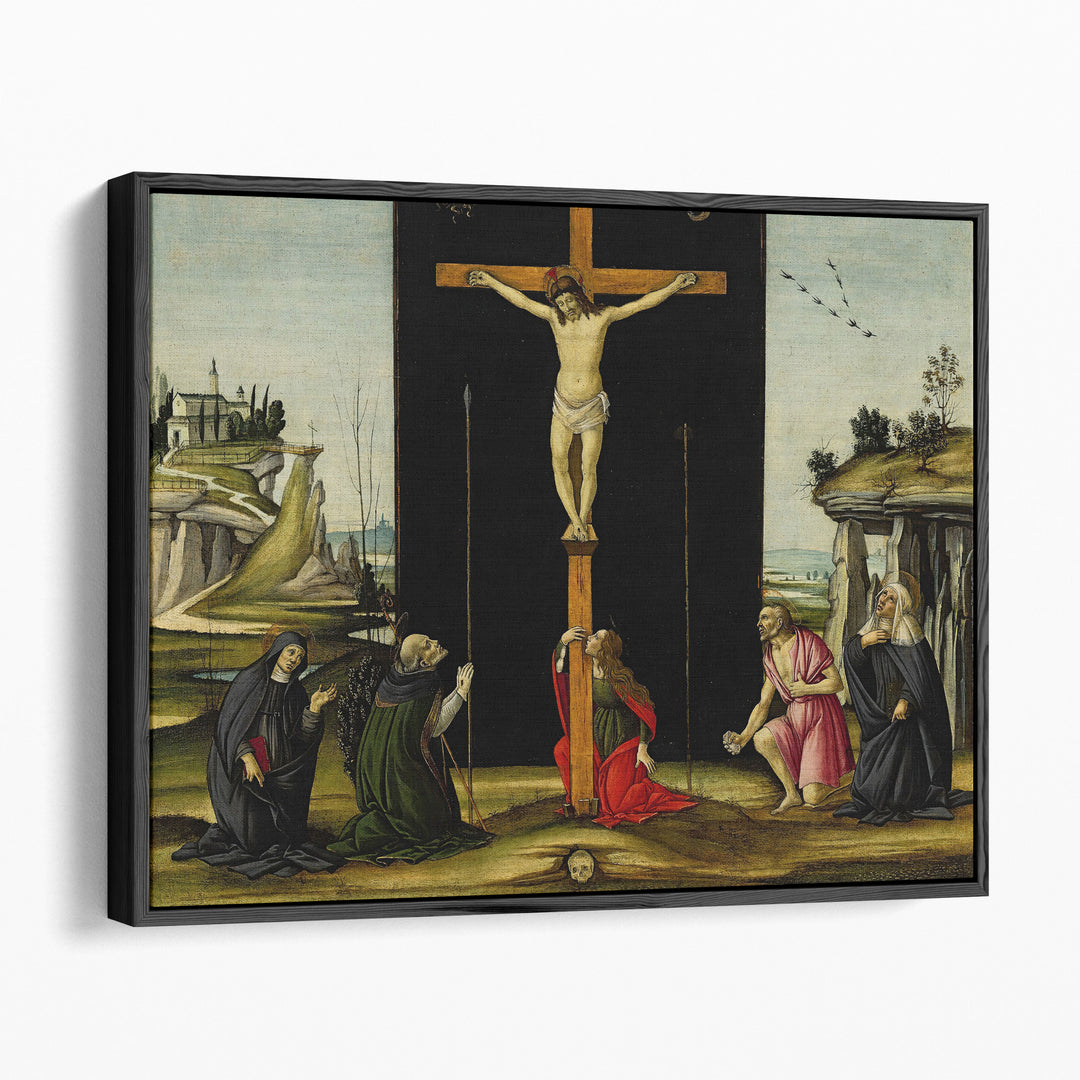 Christ on the Cross adored by Saints Monica, Augustine, Mary Magdalen - Canvas Print Wall Art