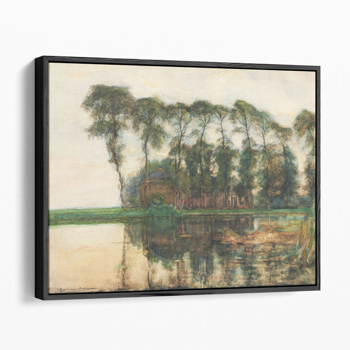 Farmstead along the Water Screened by Nine Tall Trees - Canvas Print Wall Art