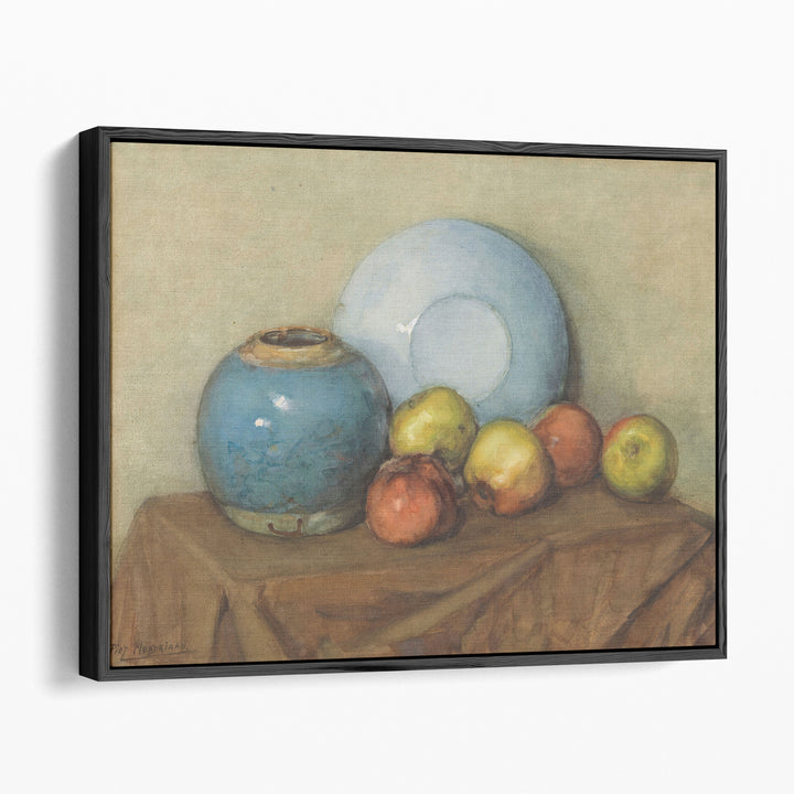 Appels, Ronde Pot en Plaat op een Tafel - Canvas Print Wall Art