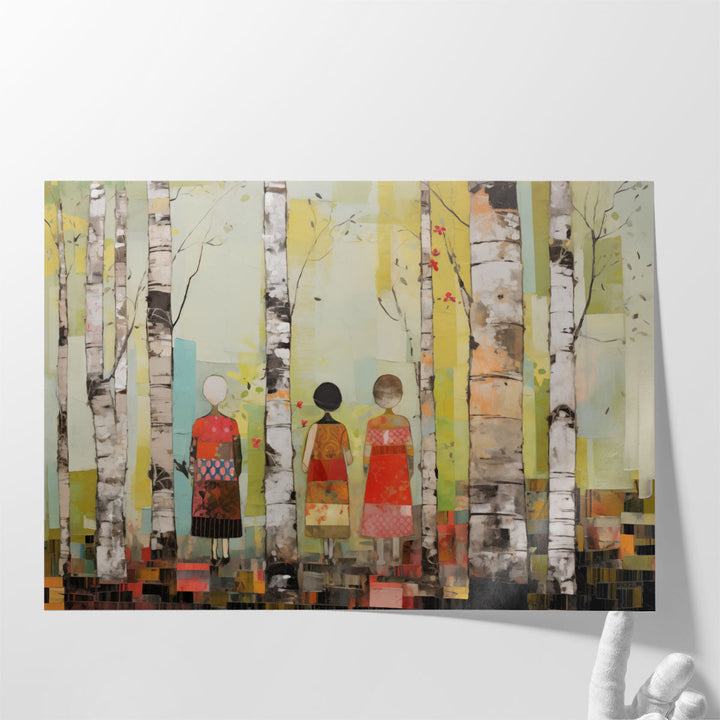 Trio Near Birch Trees - Canvas Print Wall Art