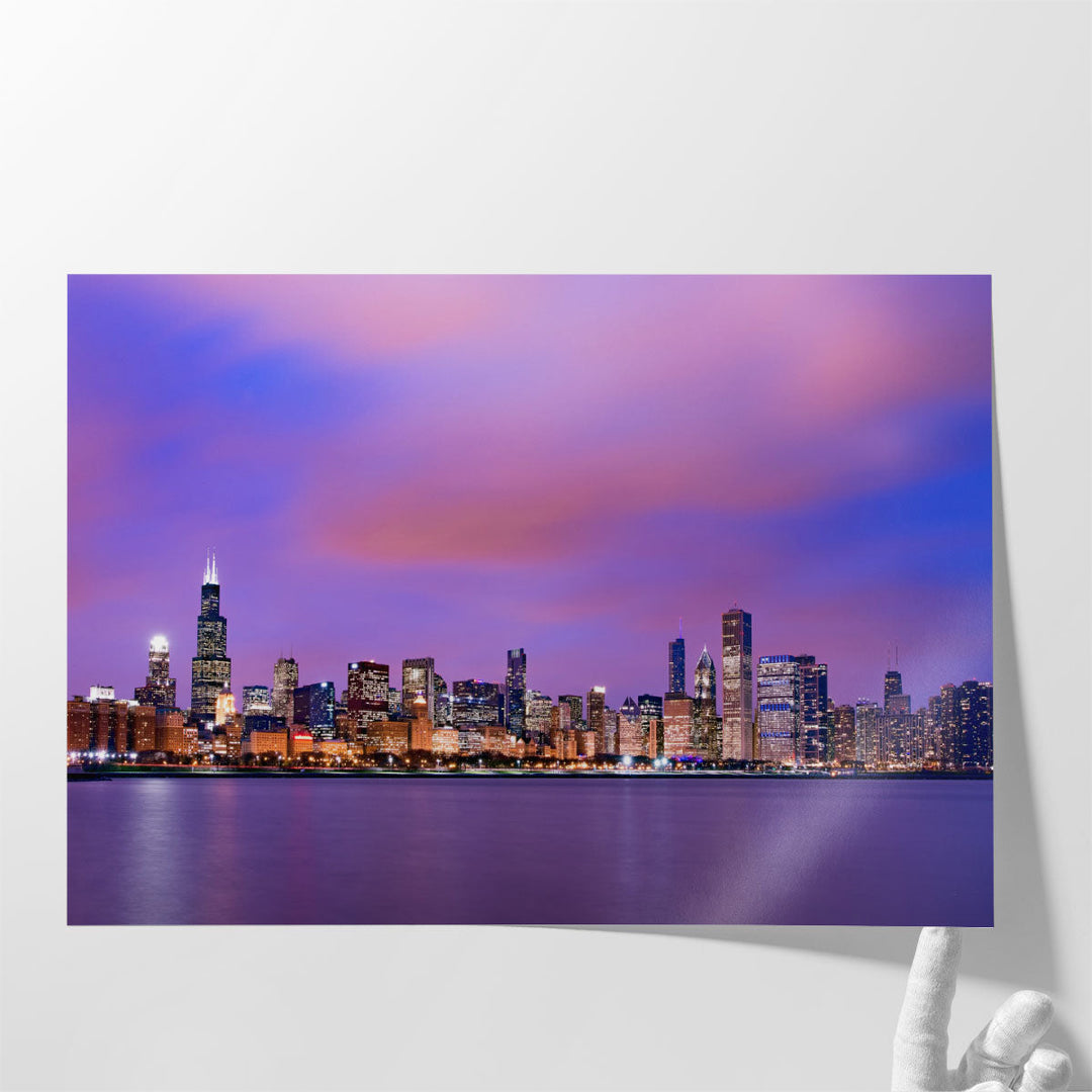 Beautiful Chicago Skyline At Sunset - Canvas Print Wall Art