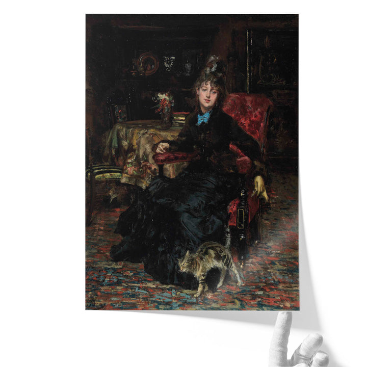 Signora Seduta Con Gatto - Canvas Print Wall Art
