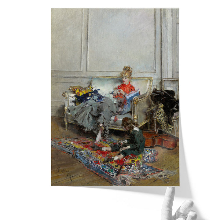 Young Woman Crocheting - Canvas Print Wall Art
