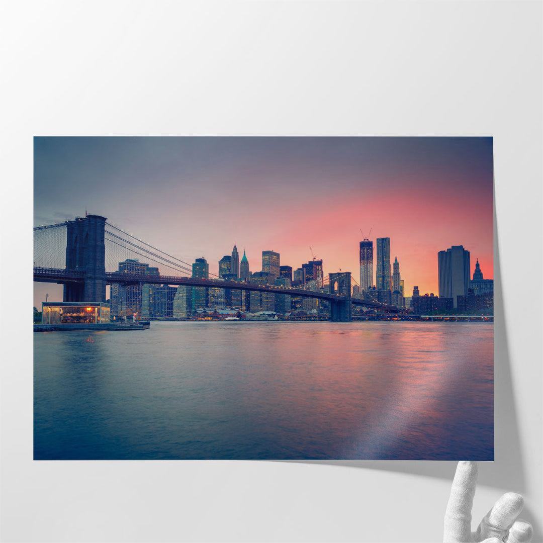 Brooklyn Bridge at Dusk, New York City Skyline - Canvas Print Wall Art