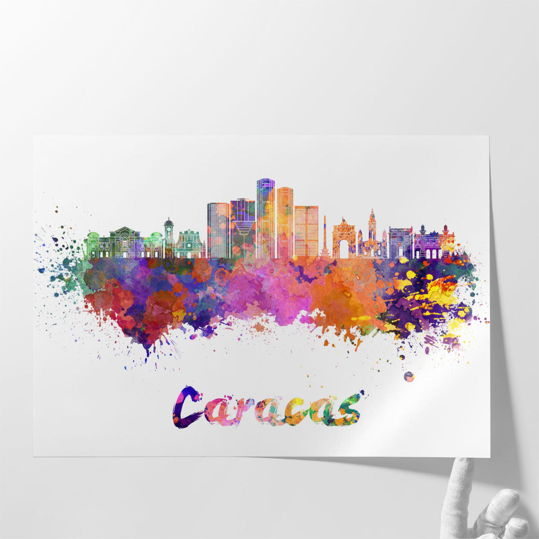 Caracas, Venezuela Skyline in Watercolor - Canvas Print Wall Art