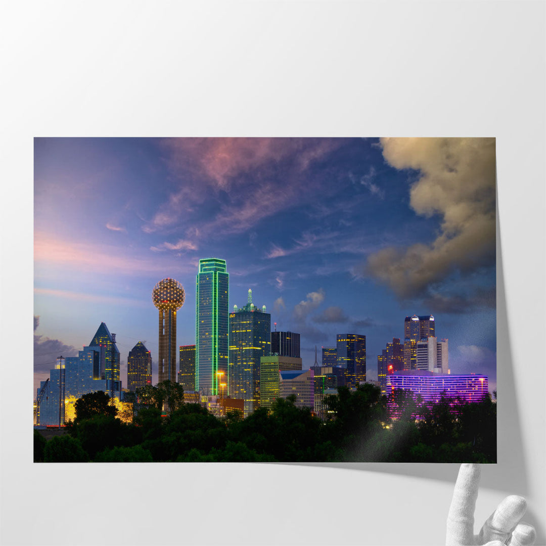 Dallas City Skyline at Twilight - Canvas Print Wall Art