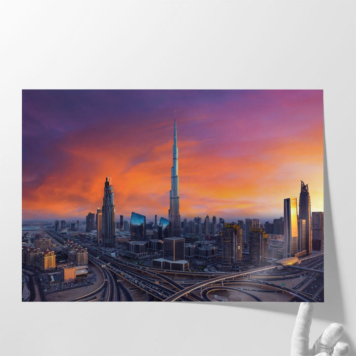 Dubai Skyscrapers During Sunset - Canvas Print Wall Art