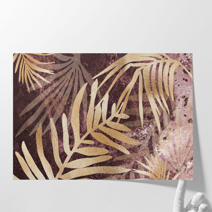 Tropical Leaves Pink Burgundy - Canvas Print Wall Art