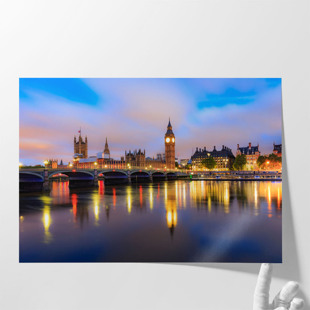 Houses of Parliament At Dusk in London Skyline - Canvas Print Wall Art