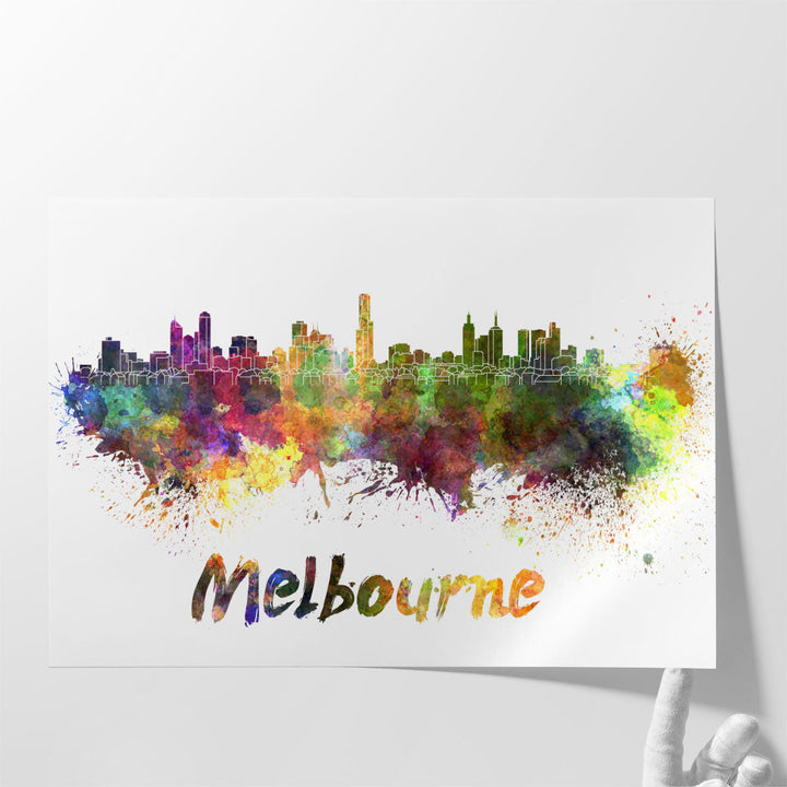 Melbourne Skyline in Watercolor - Canvas Print Wall Art