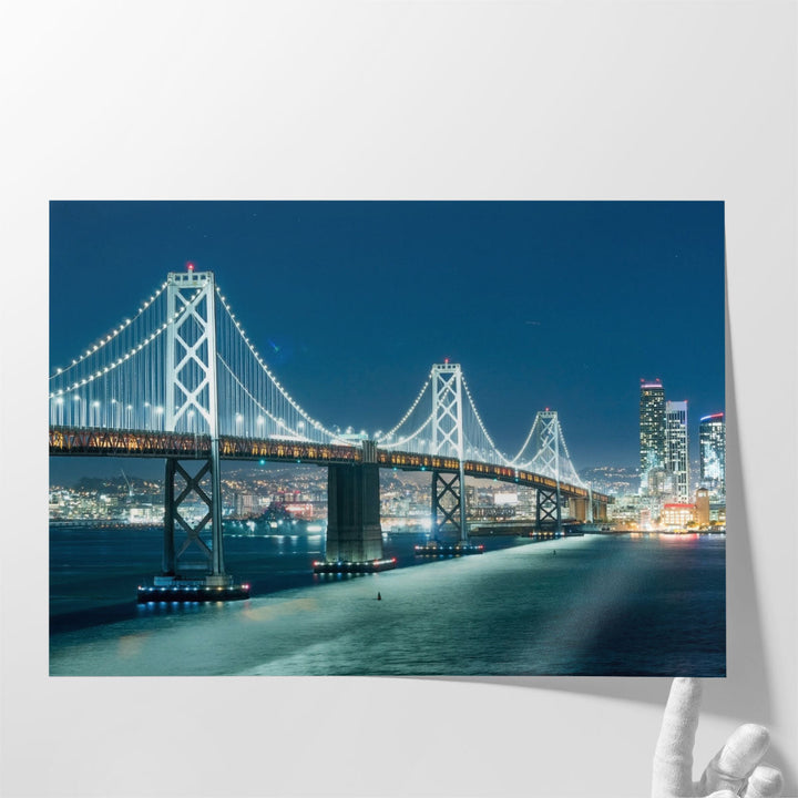 Oakland Bay Bridge in California at Night - Canvas Print Wall Art