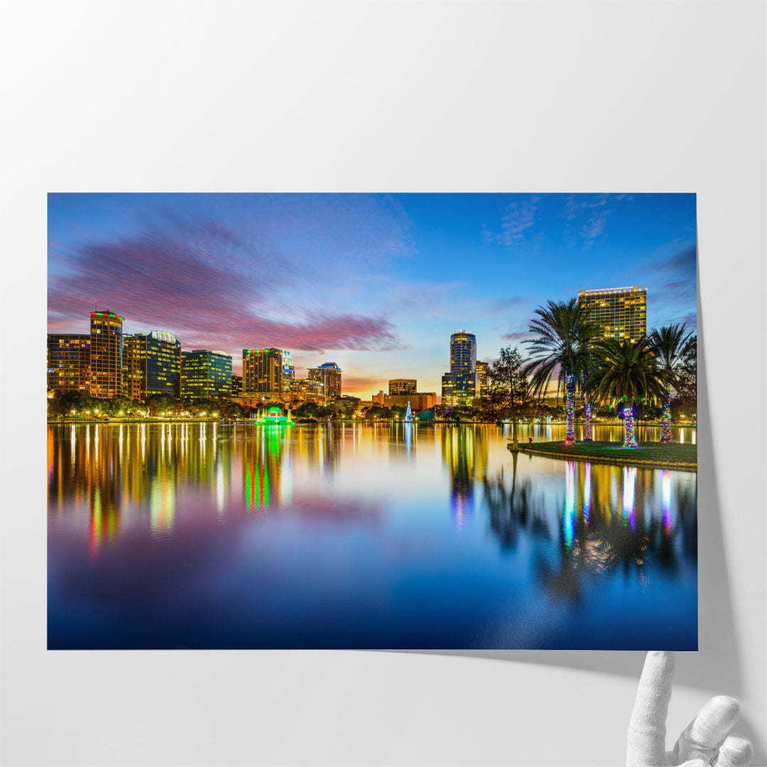 Orlando, Florida Downtown City Skyline On Eola Lake - Canvas Print Wall Art