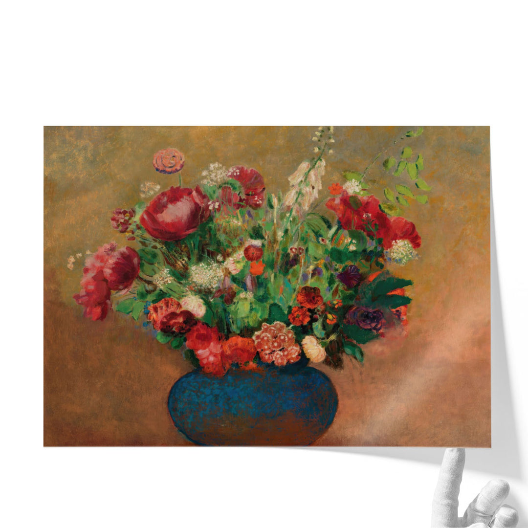 Pavots Et Oeillets De Poète Dans Un Vase Bleu - Canvas Print Wall Art