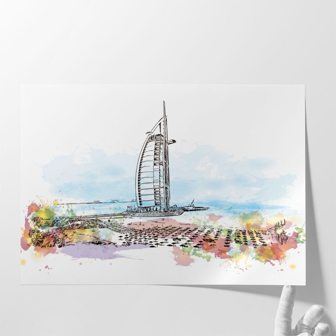 Sketch of Burj Al Arab in Dubai - Canvas Print Wall Art