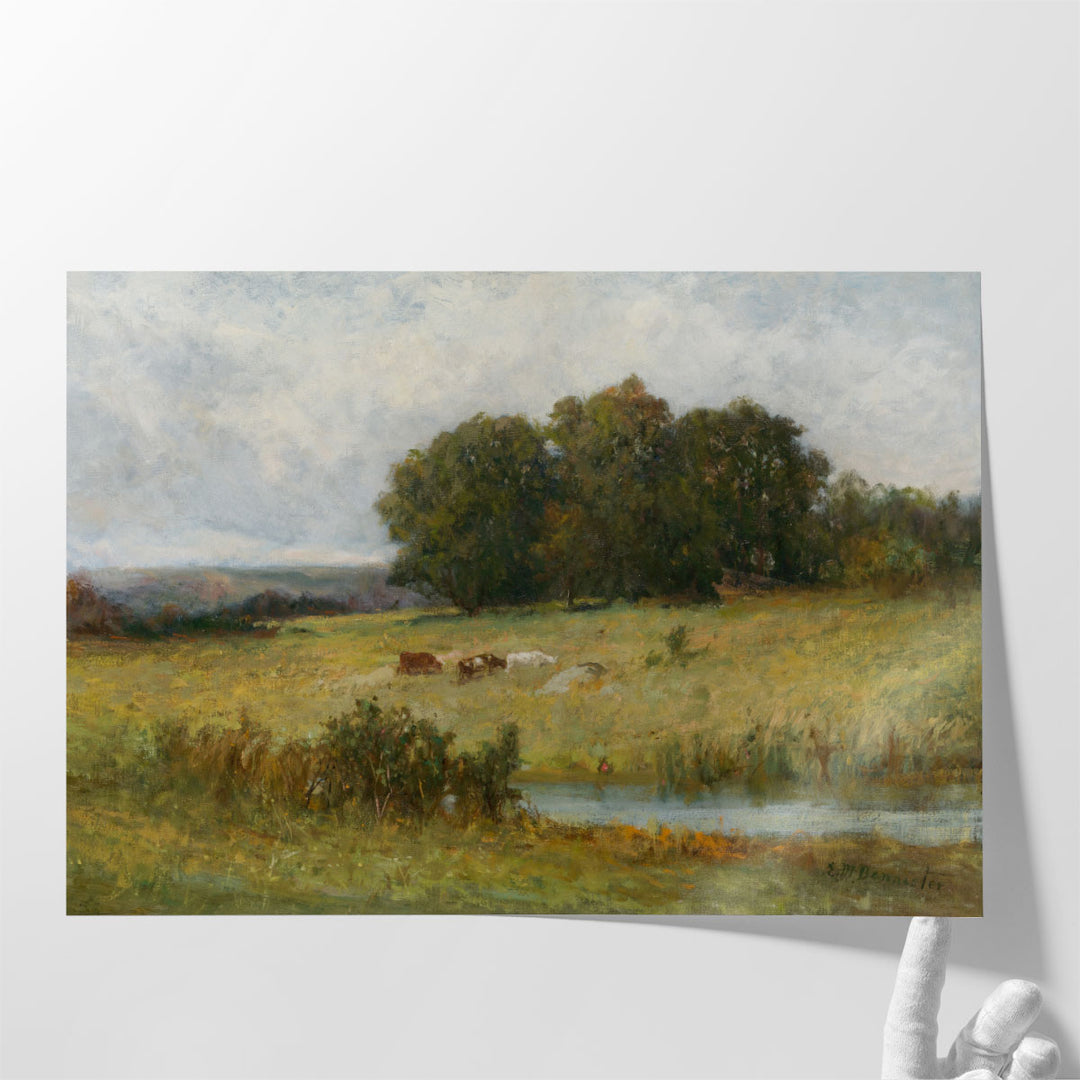 Bright Scene of Cattle near Stream - Canvas Print Wall Art