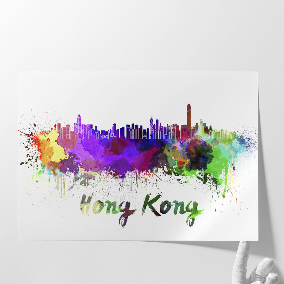 Hong Kong Skyline in Watercolor - Canvas Print Wall Art