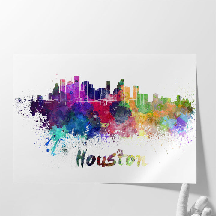 Houston Skyline in Watercolor - Canvas Print Wall Art