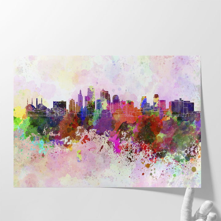 Kansas City Skyline in Watercolor - Canvas Print Wall Art