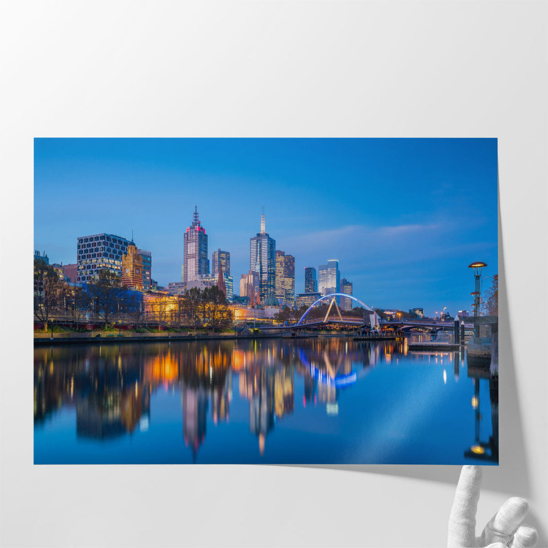 Melbourne City Skyline At Twilight, Australia - Canvas Print Wall Art