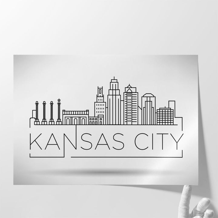 Minimal Kansas Linear City Skyline with Typographic Design - Canvas Print Wall Art