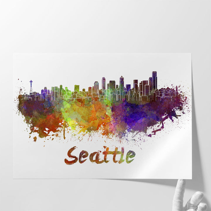 Seattle Skyline in Watercolor - Canvas Print Wall Art