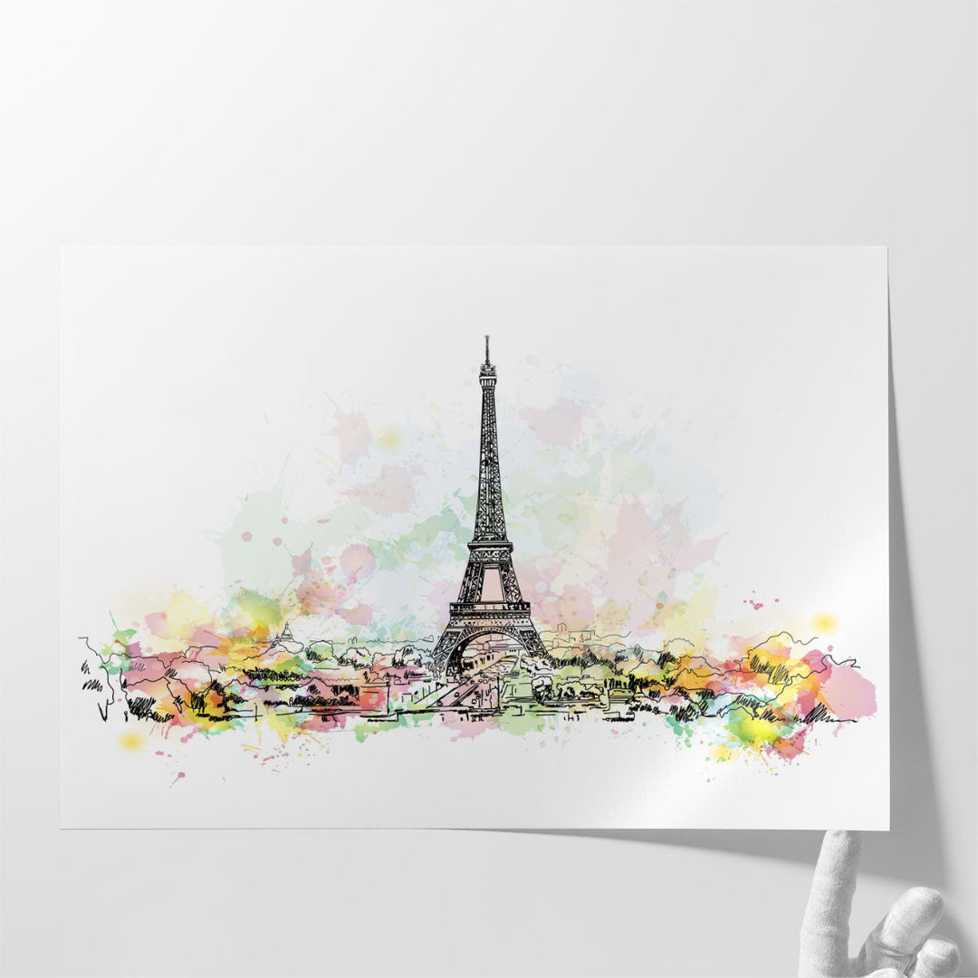 Watercolor Sketch of Eiffel Tower, Paris - Canvas Print Wall Art