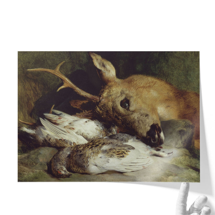 Head of a Roebuck and Two Ptarmigan - Canvas Print Wall Art