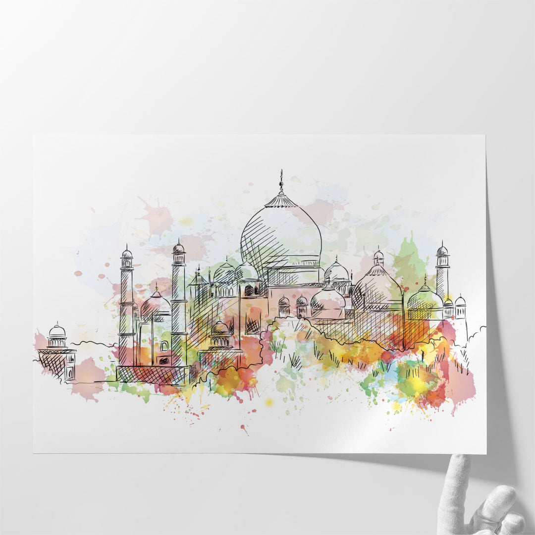 Watercolor Sketch of Taj Mahal India - Canvas Print Wall Art