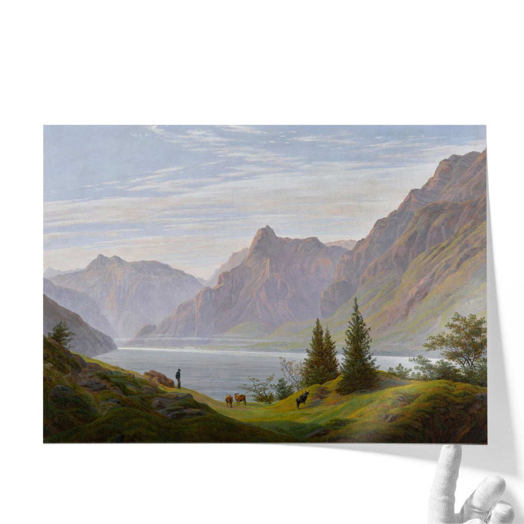 Landschaft mit Gebirgsee, Morgen - Canvas Print Wall Art