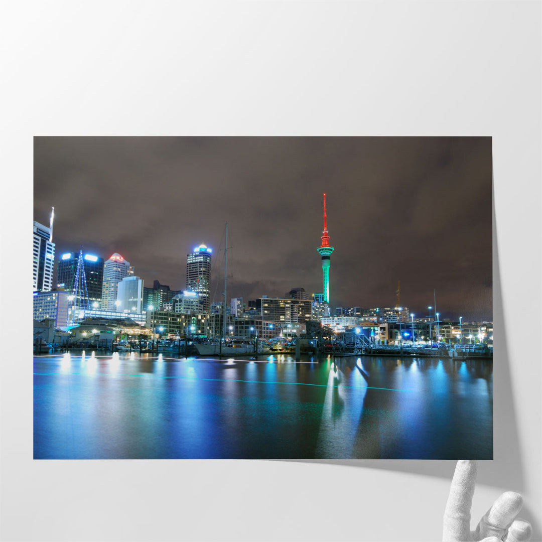 Auckland City in Australia at Night - Canvas Print Wall Art