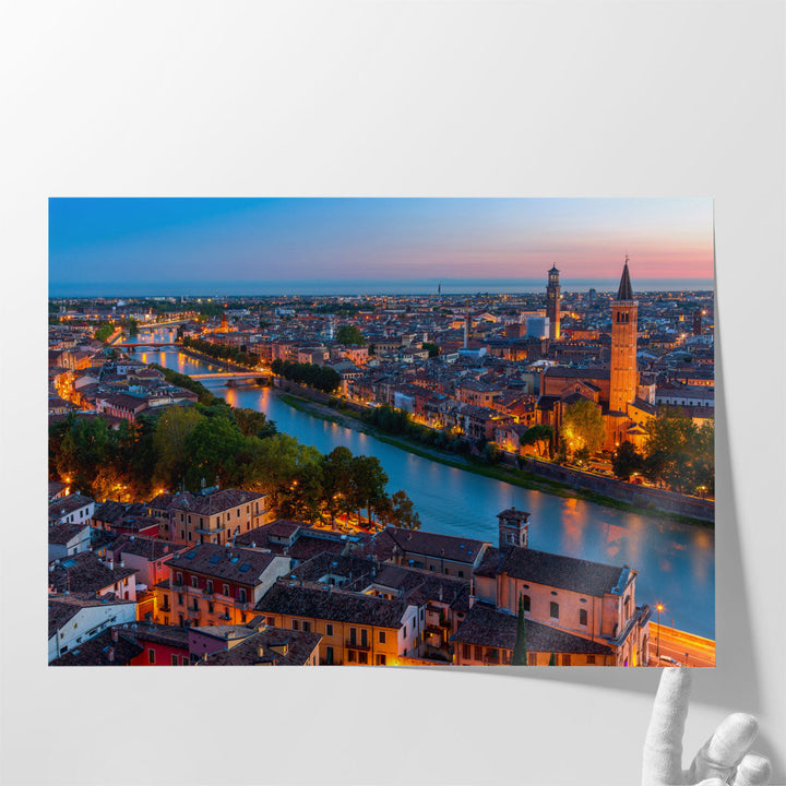 Beautiful Verona City Sunset in Italy - Canvas Print Wall Art