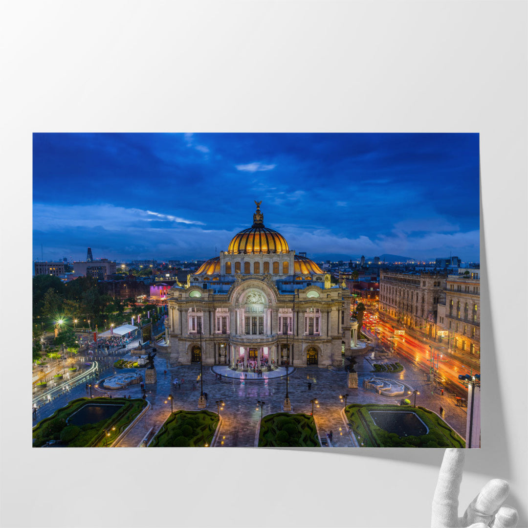 Dusk Falls Over The Palacio De Bellas Artes in Mexico City - Canvas Print Wall Art